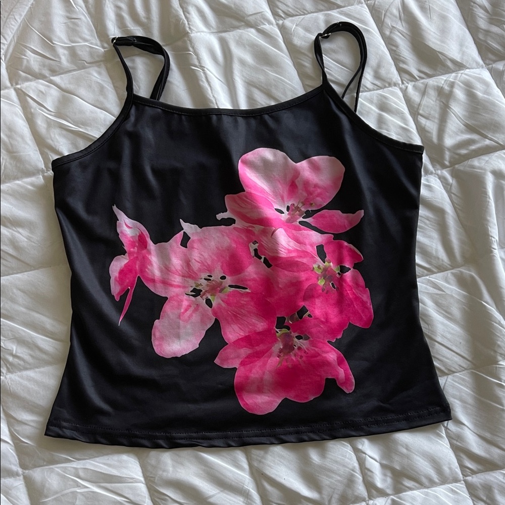 Amazon Black Cami Tank with Pink Floral Print
